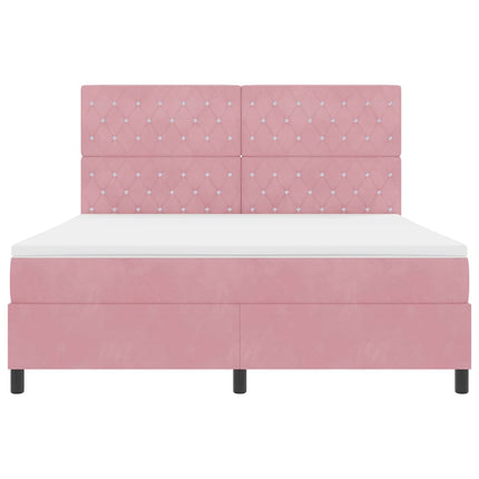 LED Box Spring Bed med madras Lyserød 180 x 200 cm Fløjl