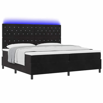 LED Box Spring Bed med madras Sort 200 x 200 cm Fløjl