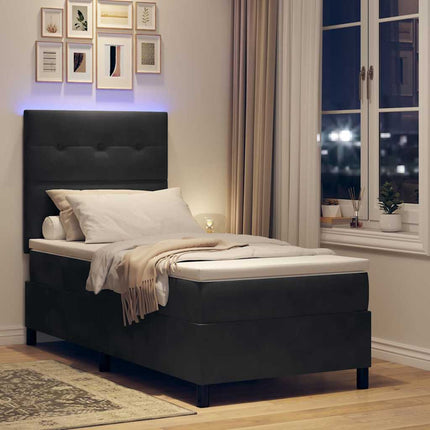 LED Box Spring Bed med hovedgærde Sort 90 x 200 cm Fløjl
