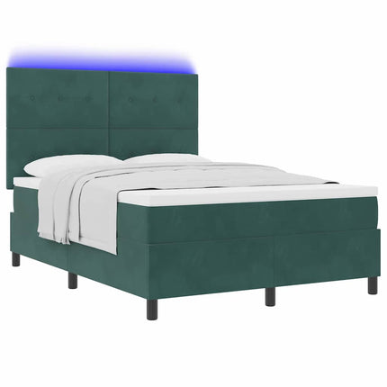 LED Box Spring Bed med hovedgærde Mørkegrøn 160 x 200 cm Fløjl