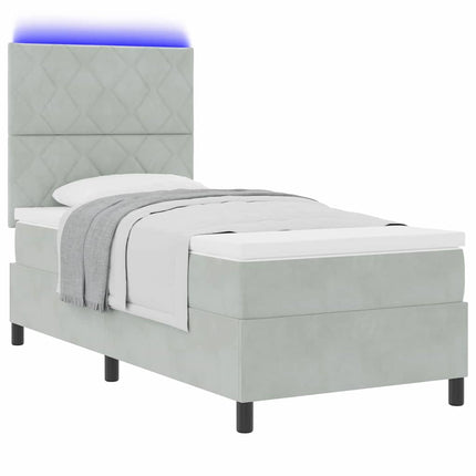 LED Box Spring Bed med hovedgærde Lysegrå 90 x 190 cm Fløjl