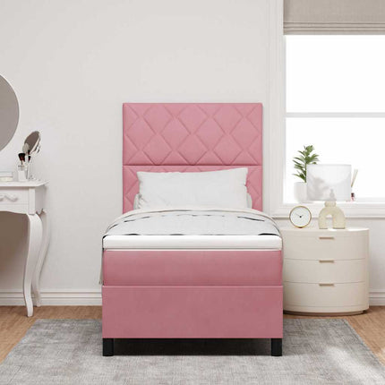 LED Box Spring Bed med hovedgærde Lyserød 90 x 190 cm Fløjl