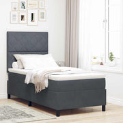 LED Box Spring Bed med madras Mørkegrå 90 x 200 cm Fløjl