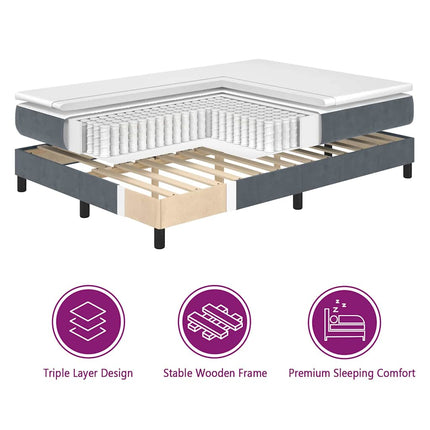 LED Box Spring Bed med hovedgærde Mørkegrå 90 x 200 cm Fløjl