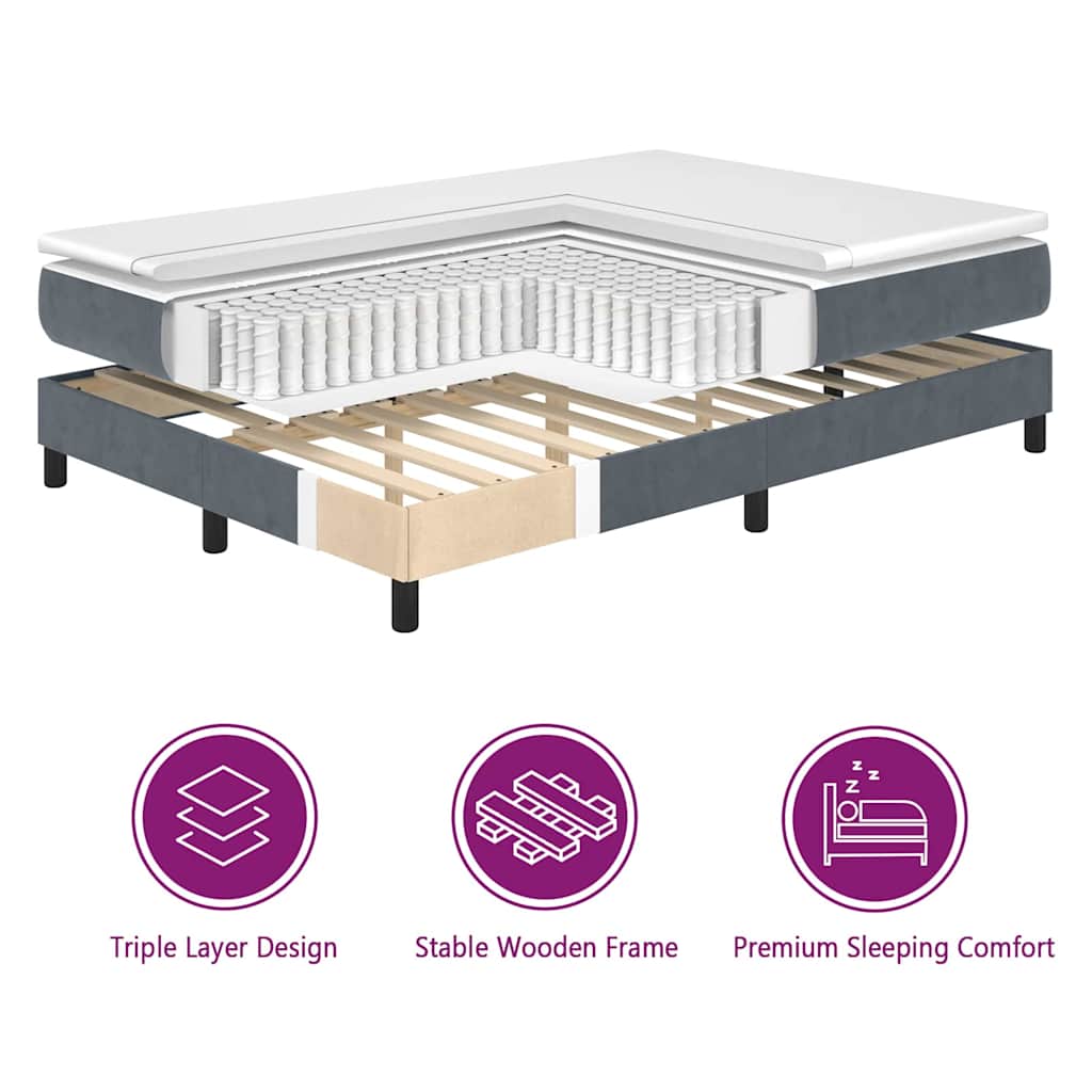 LED Box Spring Bed med madras Mørkegrå 90 x 200 cm Fløjl