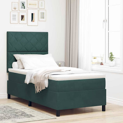 LED Box Spring Bed med hovedgærde Mørkegrøn 90 x 200 cm Fløjl