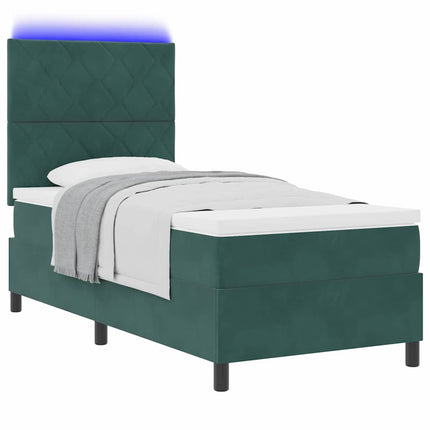 LED Box Spring Bed med hovedgærde Mørkegrøn 90 x 200 cm Fløjl