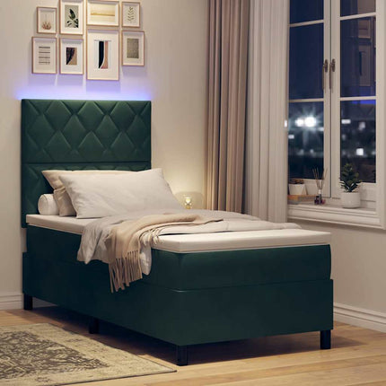 LED Box Spring Bed med hovedgærde Mørkegrøn 100 x 200 cm Fløjl
