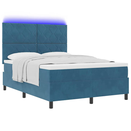 LED Box Spring Bed med hovedgærde Mørk blå 140 x 190 cm Fløjl