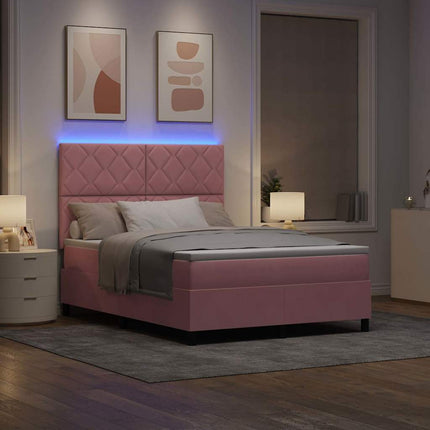 LED Box Spring Bed med hovedgærde Lyserød 140 x 200 cm Fløjl