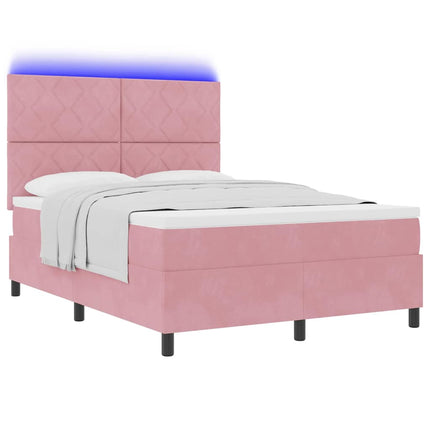 LED Box Spring Bed med hovedgærde Lyserød 140 x 200 cm Fløjl