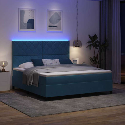 LED Box Spring Bed med hovedgærde Mørk blå 180 x 200 cm Fløjl