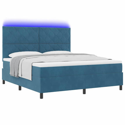 LED Box Spring Bed med hovedgærde Mørk blå 180 x 200 cm Fløjl