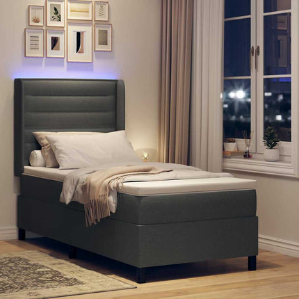 LED Box Spring Bed med madras Mørkegrå 90 x 190 cm Stof