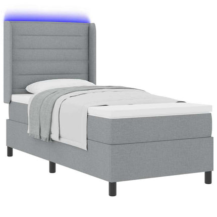LED Box Spring Bed med madras Lysegrå 90 x 200 cm Stof