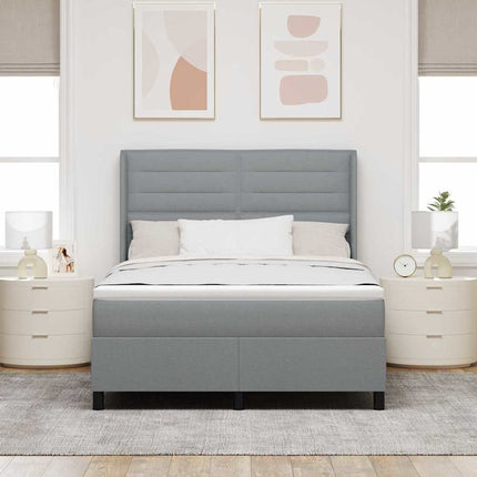 LED Box Spring Bed med madras Lysegrå 160 x 200 cm Stof