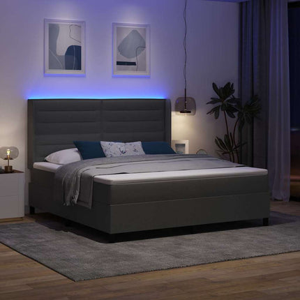 LED Box Spring Bed med madras Mørkegrå 180 x 200 cm Stof