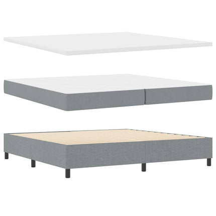 LED Box Spring Bed med madras Lysegrå 200 x 200 cm Stof