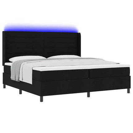 LED Box Spring Bed med madras Sort 200 x 200 cm Stof