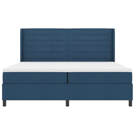 LED Box Spring Bed med madras Blå 200 x 200 cm Stof