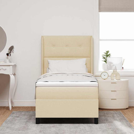 LED Box Spring Bed med hovedgærde Creme 90 x 190 cm Stof