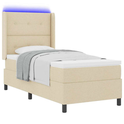 LED Box Spring Bed med hovedgærde Creme 90 x 190 cm Stof
