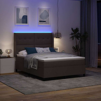 LED Box Spring Bed med hovedgærde Mørk Brun 140 x 200 cm Stof