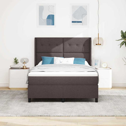 LED Box Spring Bed med hovedgærde Mørk Brun 140 x 200 cm Stof