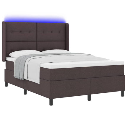 LED Box Spring Bed med hovedgærde Mørk Brun 140 x 200 cm Stof