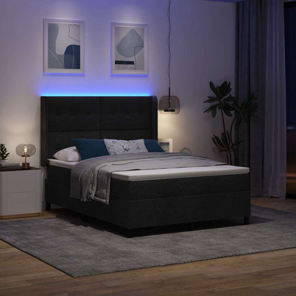 LED Box Spring Bed med hovedgærde Sort 160 x 200 cm Stof
