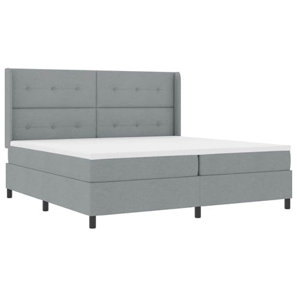 LED Box Spring Bed med hovedgærde Lysegrå 200 x 200 cm Stof