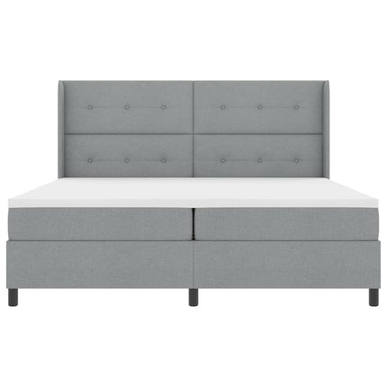 LED Box Spring Bed med hovedgærde Lysegrå 200 x 200 cm Stof