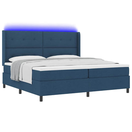 LED Box Spring Bed med hovedgærde Blå 200 x 200 cm Stof