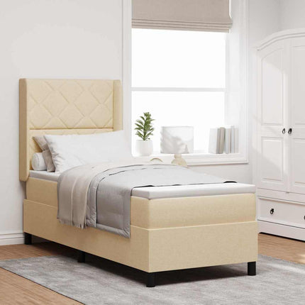 LED Box Spring Bed med hovedgærde Creme 80 x 200 cm Stof