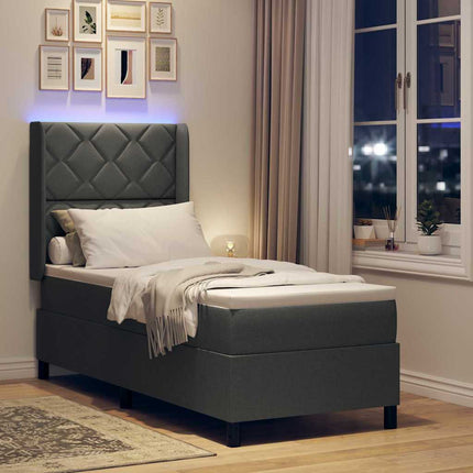 LED Box Spring Bed med hovedgærde Mørkegrå 90 x 190 cm Stof