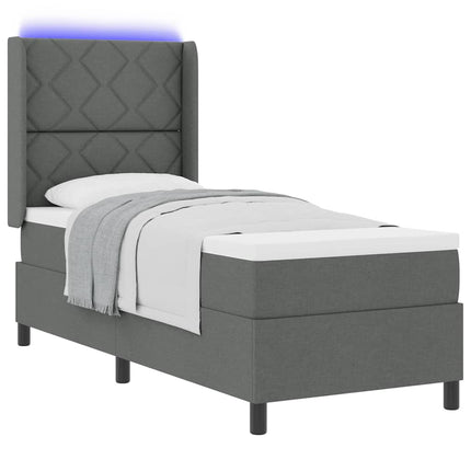 LED Box Spring Bed med hovedgærde Mørkegrå 90 x 190 cm Stof