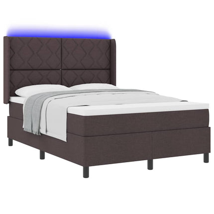 LED Box Spring Bed med hovedgærde Mørk Brun 140 x 190 cm Stof