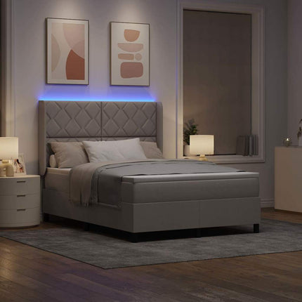 LED Box Spring Bed med hovedgærde Gråbrun 160 x 200 cm Stof
