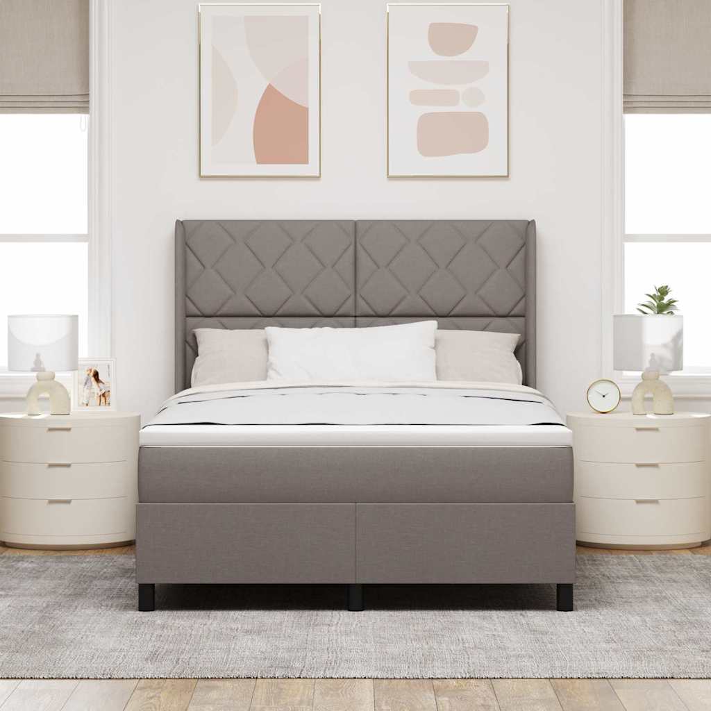 LED Box Spring Bed med madras Gråbrun 160 x 200 cm Stof