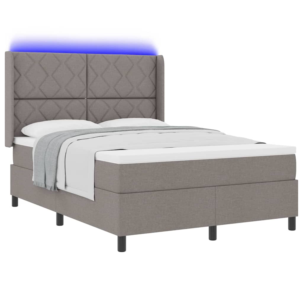 LED Box Spring Bed med madras Gråbrun 160 x 200 cm Stof