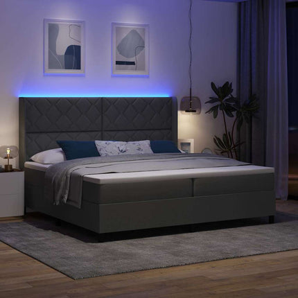 LED Box Spring Bed med hovedgærde Mørkegrå 200 x 200 cm Stof