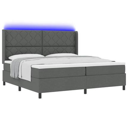 LED Box Spring Bed med hovedgærde Mørkegrå 200 x 200 cm Stof