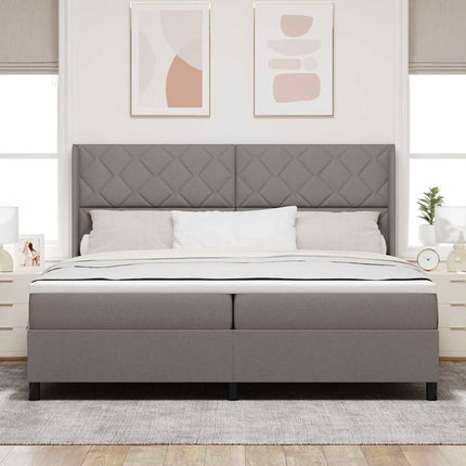 LED Box Spring Bed med hovedgærde Gråbrun 200 x 200 cm Stof