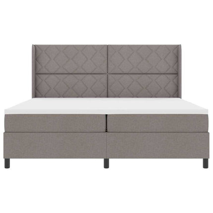 LED Box Spring Bed med hovedgærde Gråbrun 200 x 200 cm Stof
