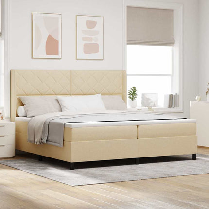LED Box Spring Bed med hovedgærde Creme 200 x 200 cm Stof