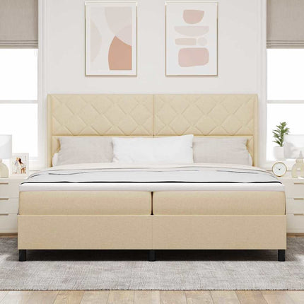 LED Box Spring Bed med hovedgærde Creme 200 x 200 cm Stof