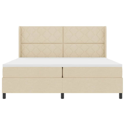 LED Box Spring Bed med hovedgærde Creme 200 x 200 cm Stof