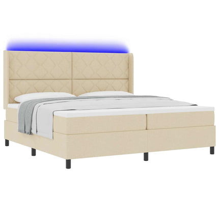 LED Box Spring Bed med hovedgærde Creme 200 x 200 cm Stof