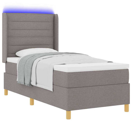 Box spring seng med LED-lysstrimler Gråbrun 80 x 200 cm Stof