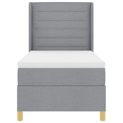 Box spring seng med LED-lysstrimler Lysegrå 90 x 190 cm Stof